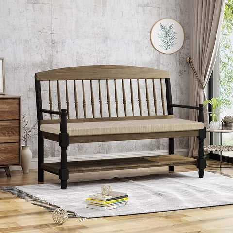 Baibu bench cushion with straps secures itself to benches for stable seating.