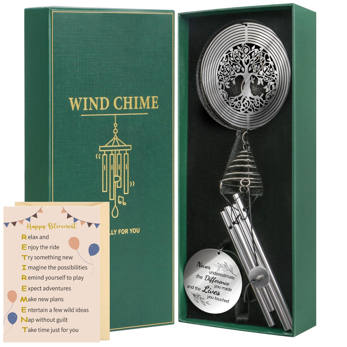 Baicai retirement wind chimes featuring a quote for teachers and colleagues.