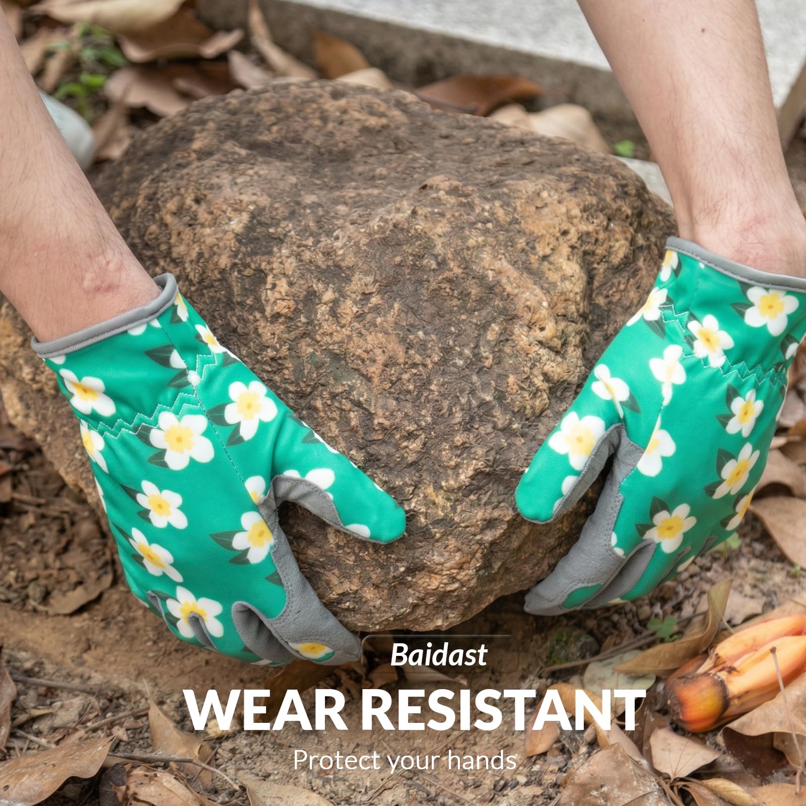Baidast gloves grip: anti-slip palms improve tool control during planting.