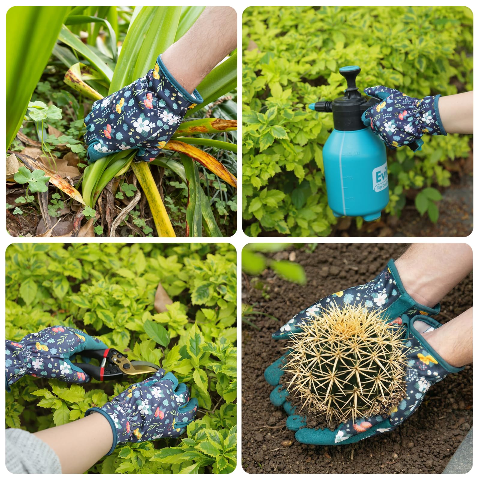 Floral-pattern Baidast gloves add style to gardening.