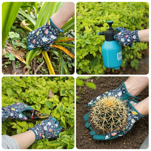 Floral-pattern Baidast gloves add style to gardening.
