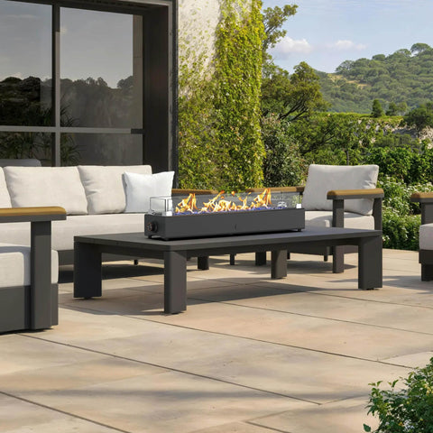 BAIDE HOME 36-inch tabletop fire pit side view showing compact footprint for tables.