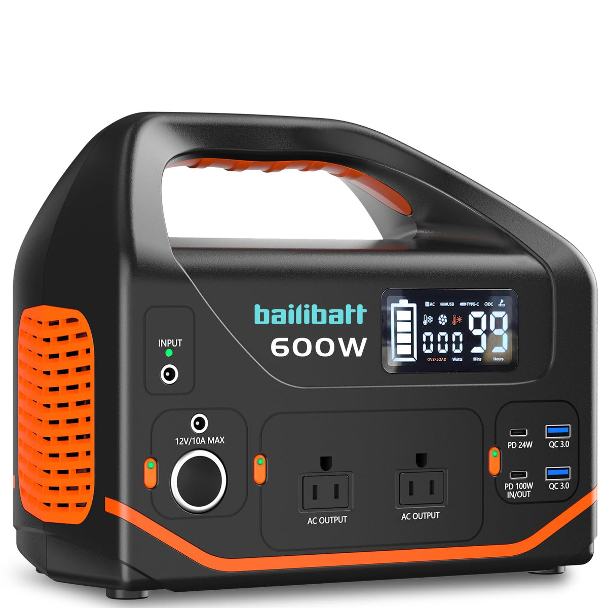 Bailibatt portable power station 600W AC outlet powers essential devices during outdoor use