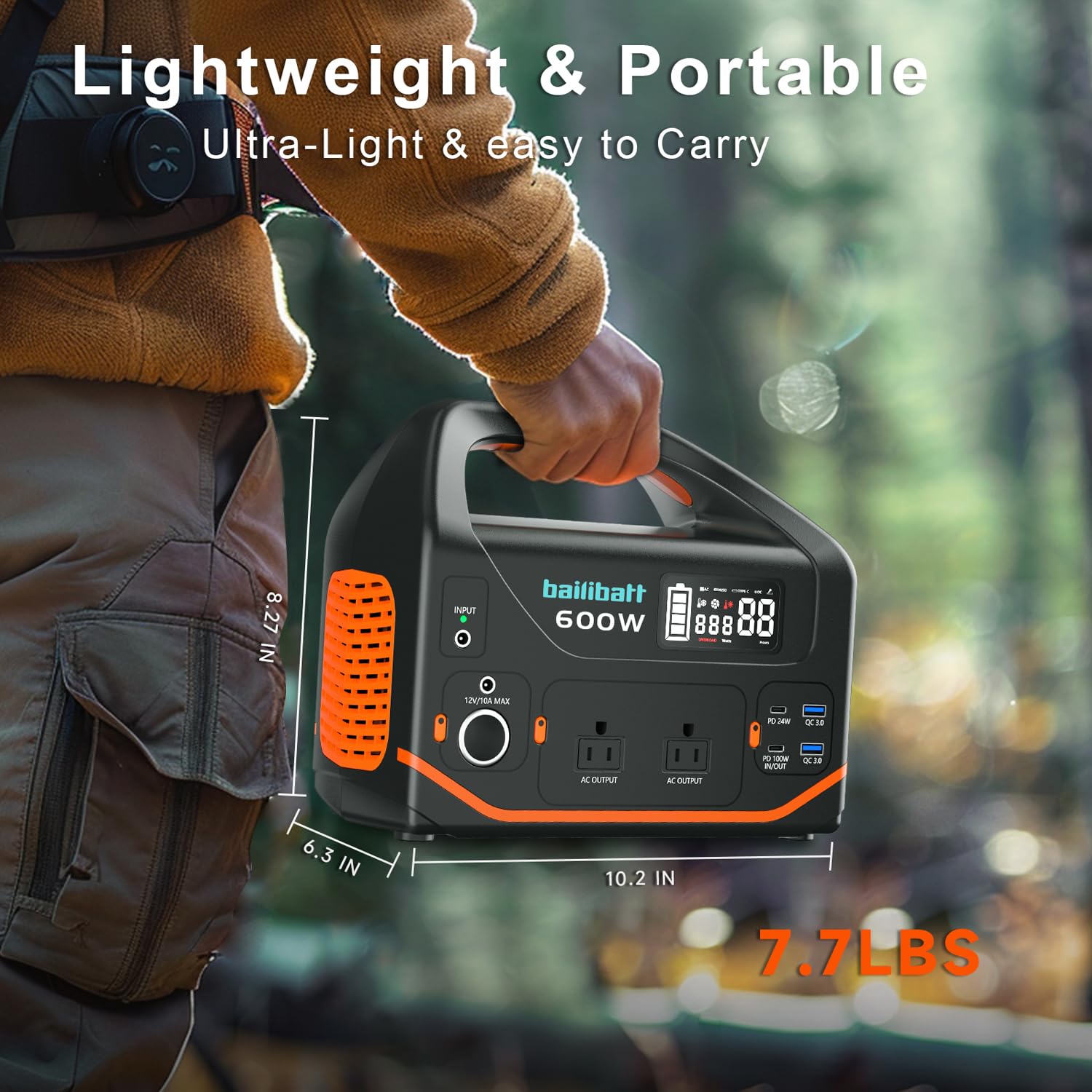 Bailibatt USB-C PD 24W port powers a phone or camera efficiently