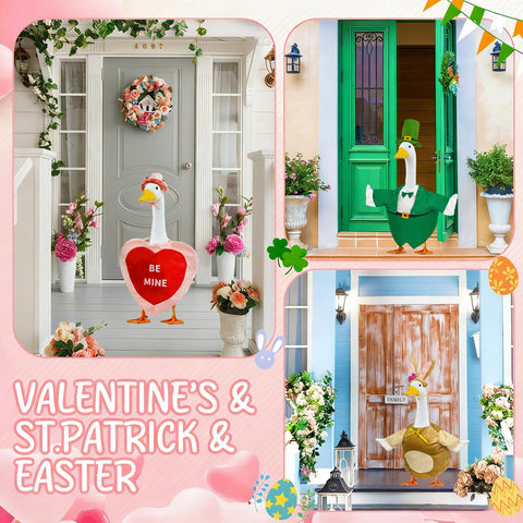 Bailiyake Easter goose outfit adds colorful spring vibes to outdoor statue.