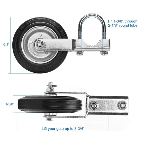 Bailoo gate wheel with adjustable fit range on a gate frame