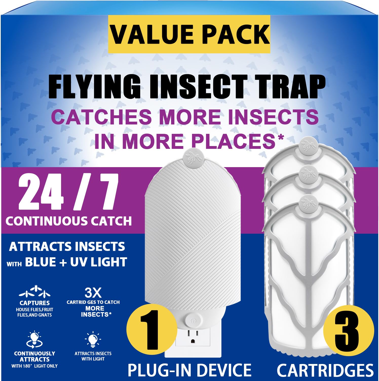 BAIMNOCM Flying Insect Trap base for quick plug-in setup and continuous capture.