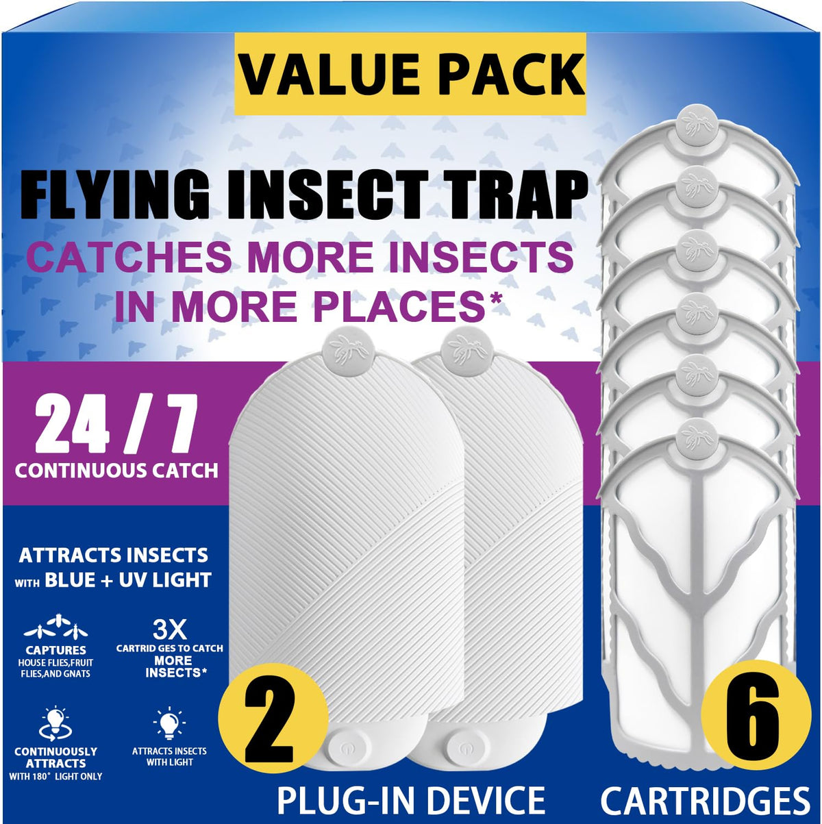 BAIMNOCM Flying Insect Trap with dual UV lights and glue cartridge for silent capture.
