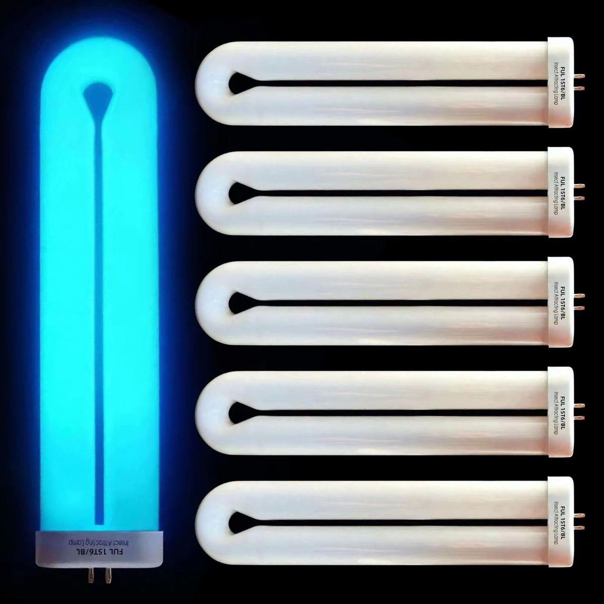 BAIMNOCM FUL15-BL U-shaped bulb pictured, 7.7 inches, ideal for outdoor bug traps.