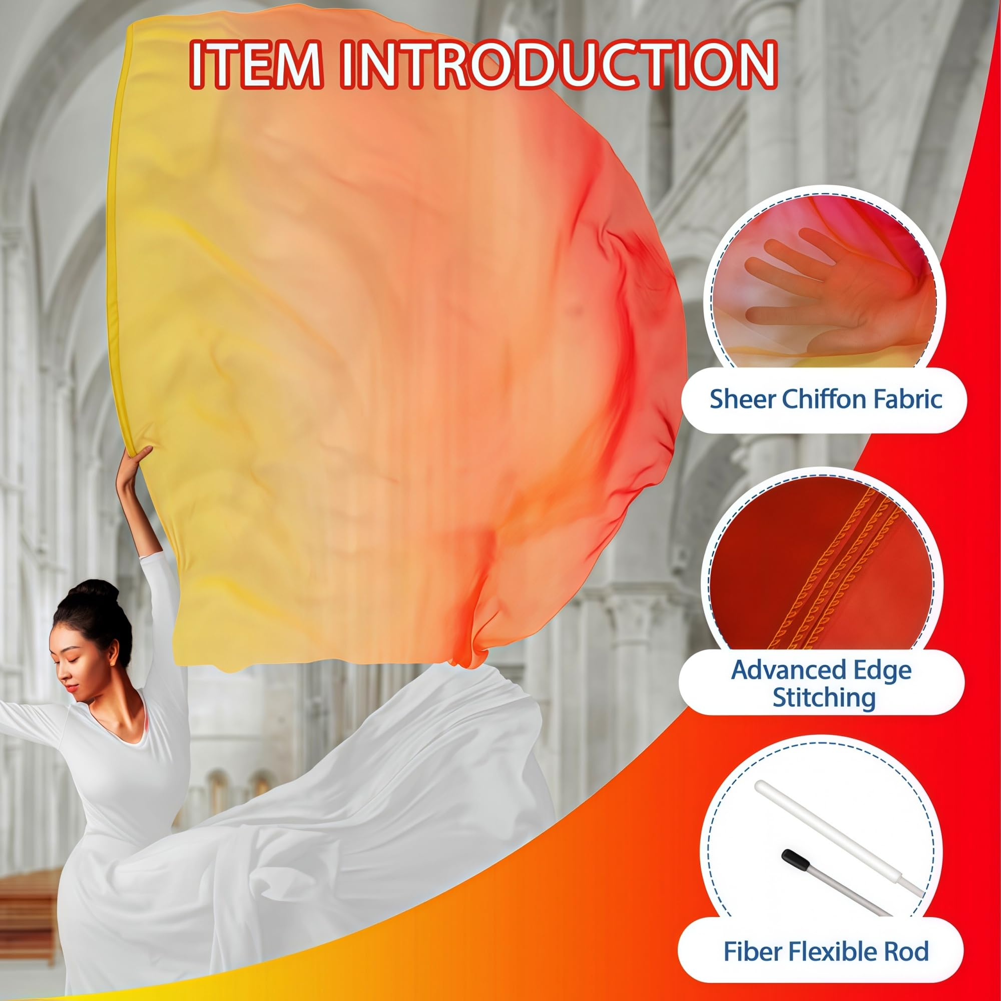 Baisdan worship flags 54x54, yellow-orange-red ready for vibrant indoor and outdoor performances.