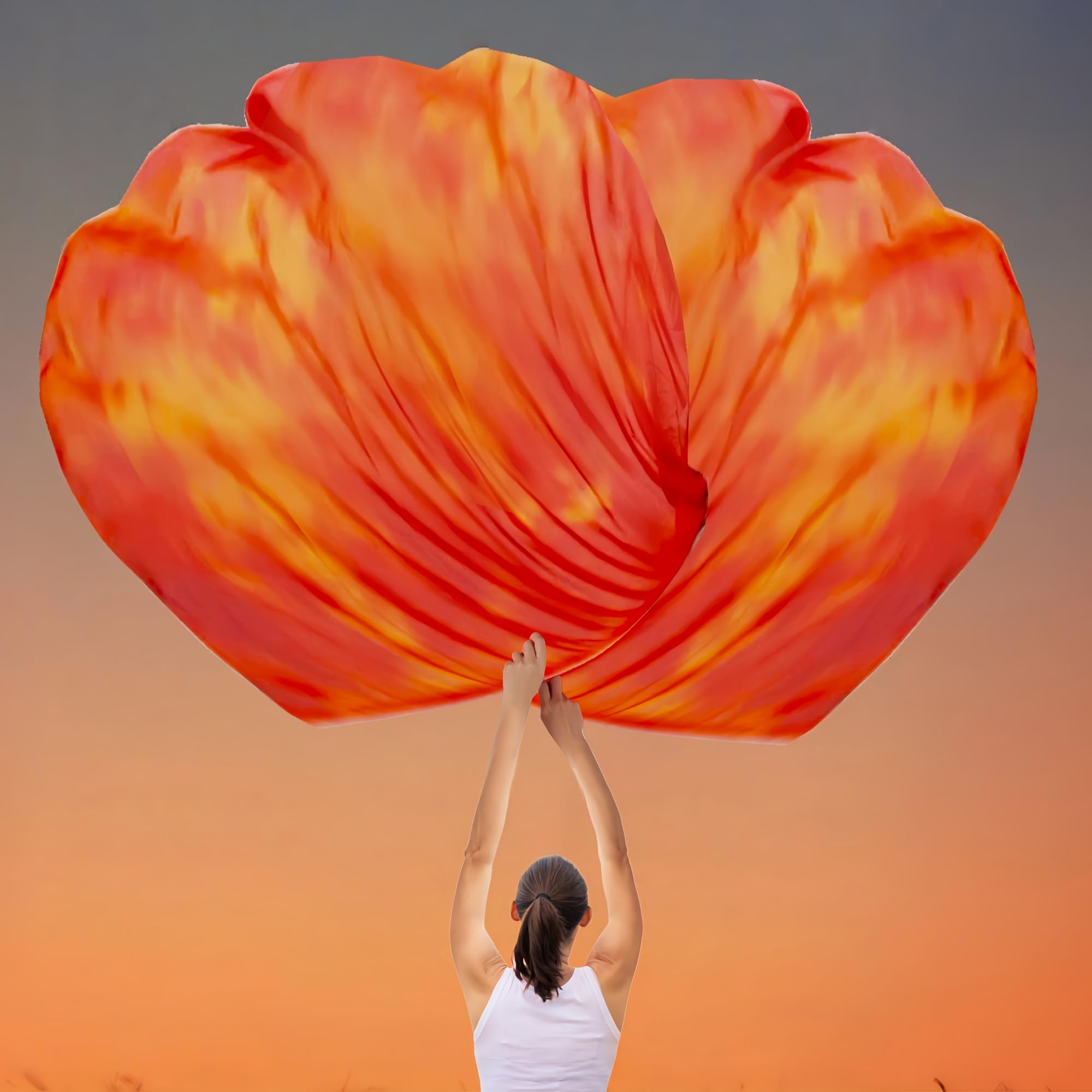 Bold orange-red flags enhance storytelling during dance performances.