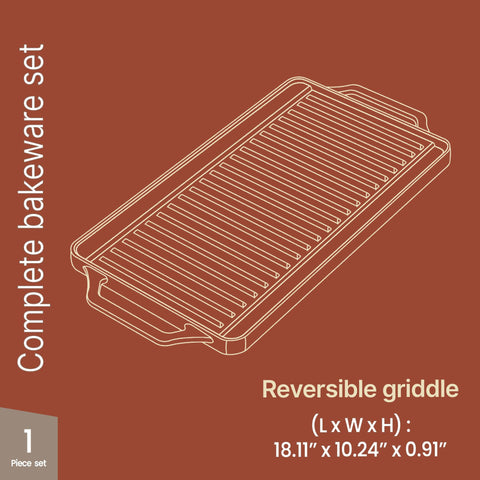 BakkenMaster 18-inch griddle ridged side delivering grill marks for meats and veggies.