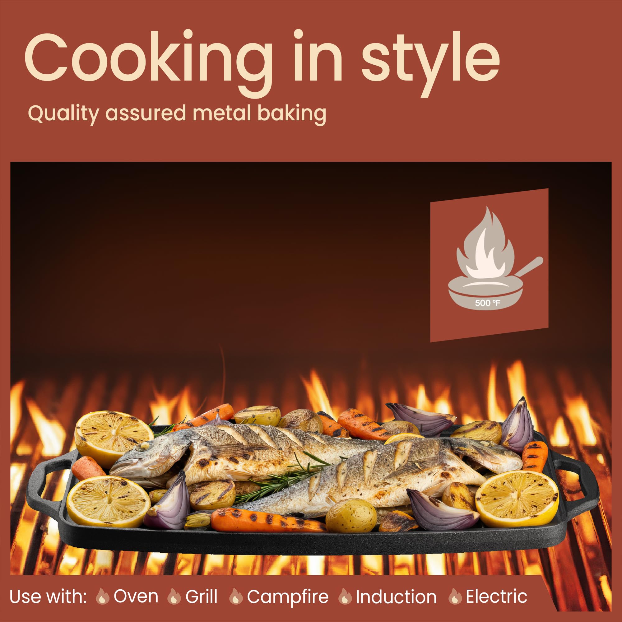 BAKKENMASTER 19-Inch Griddle cast-iron surface with even heat distribution