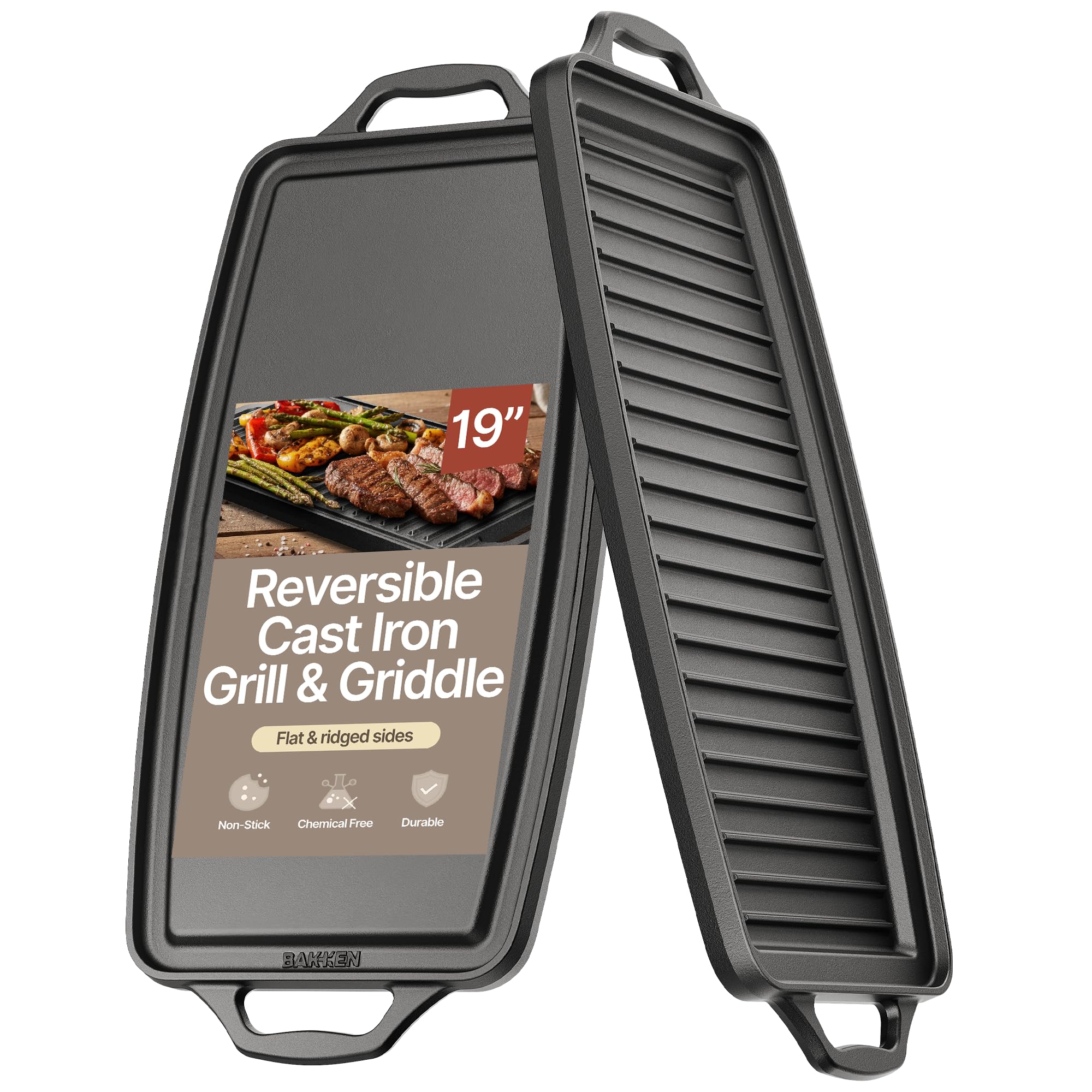 BAKKENMASTER 19-Inch Griddle flat-side view for pancakes and eggs