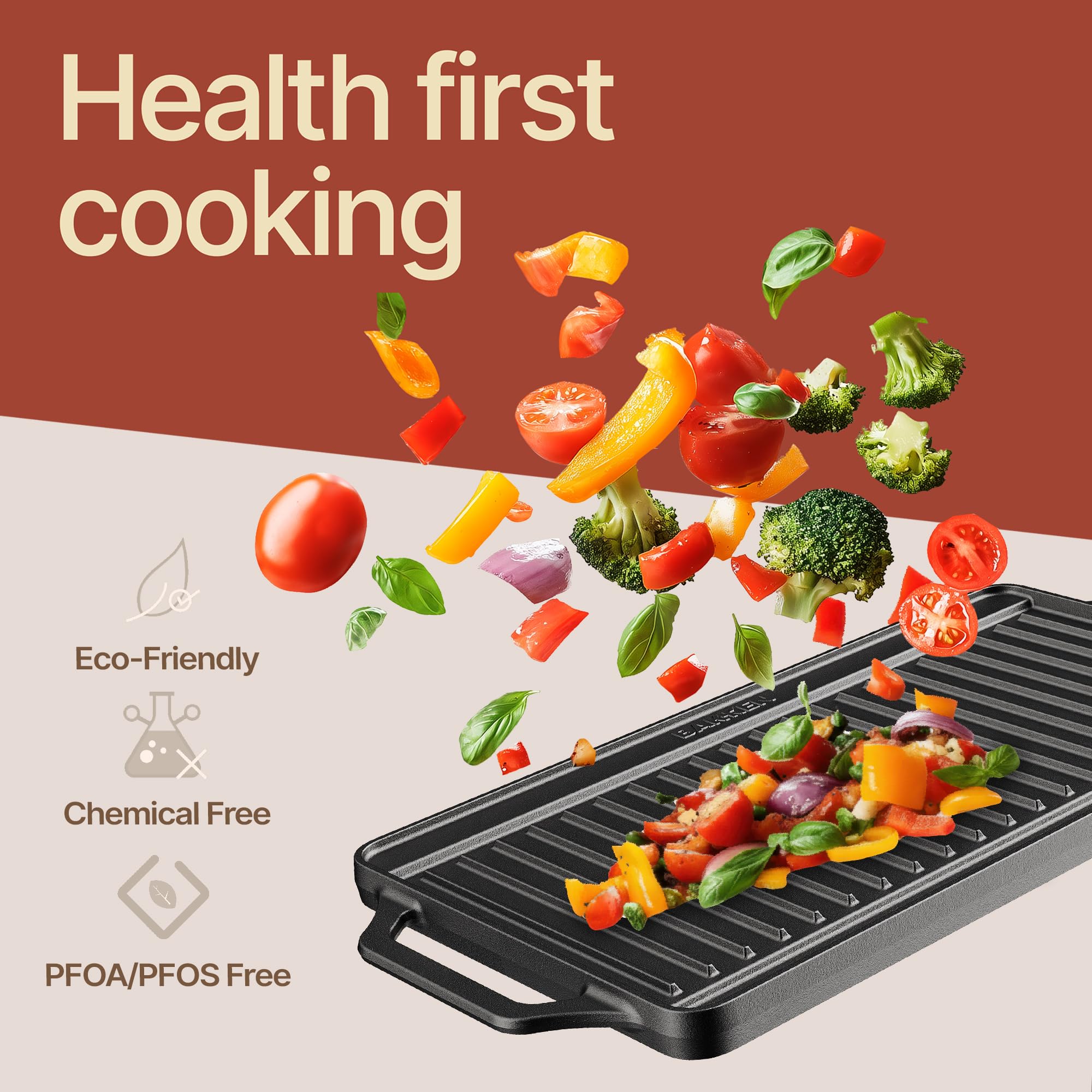 BakkenMaster nonstick surface aids flip and release for easy cooking.