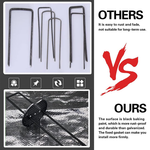 Bakulyor staples fix weed barrier and landscape fabric securely.