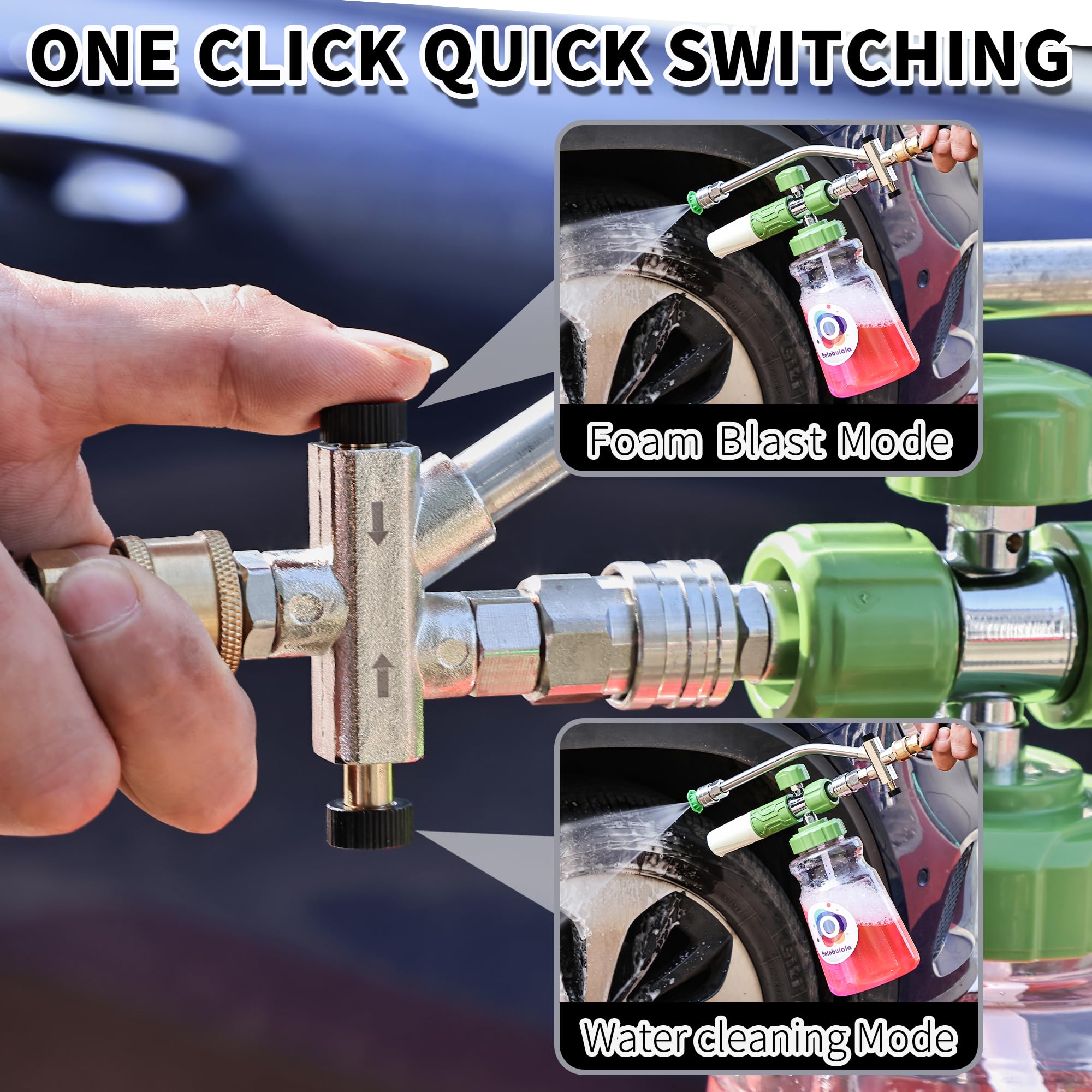 Balabulala car washing setup demonstrates compatible use on multiple surfaces.