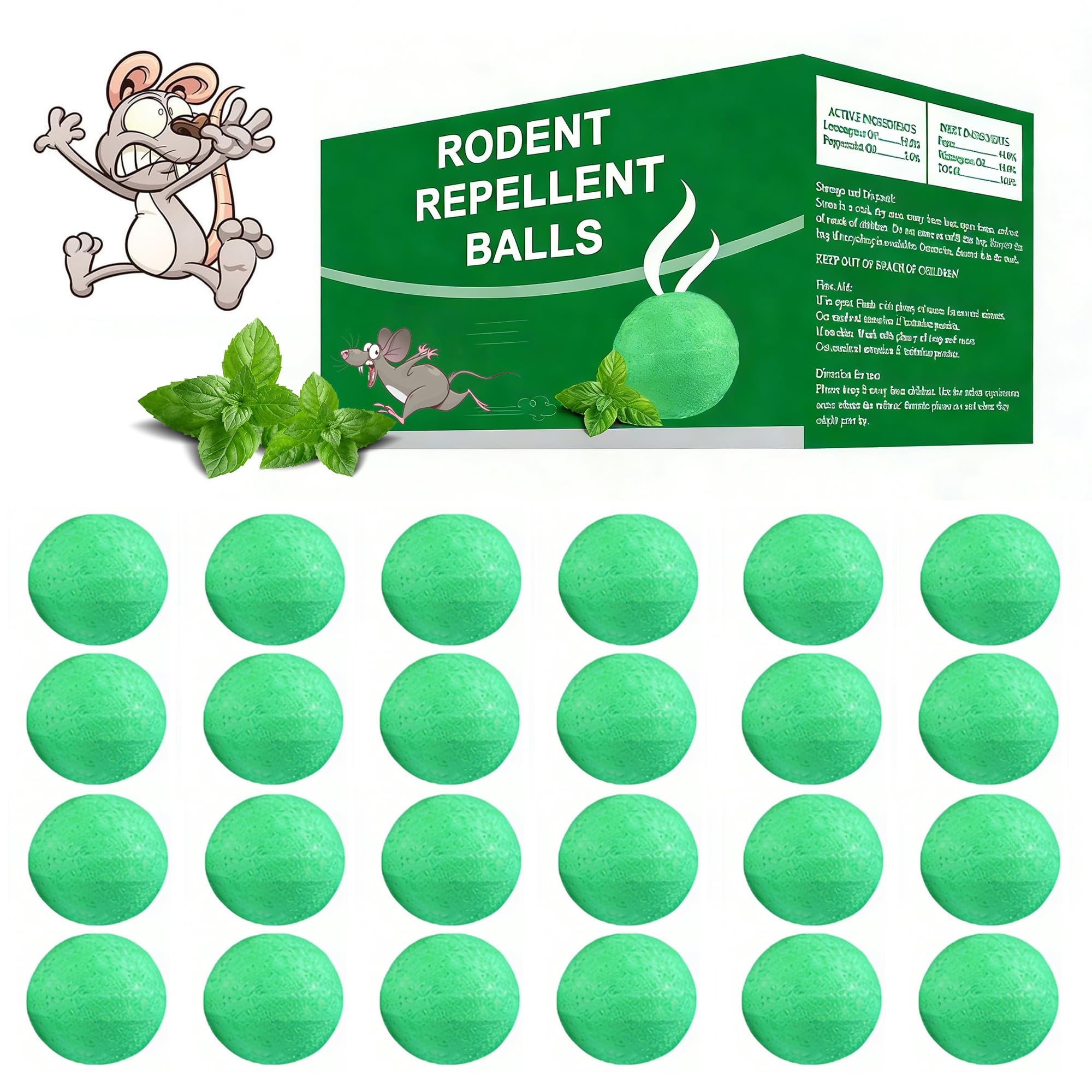 Balancexlite Plus 24-pack pellets deter rodents with long-lasting peppermint scent.