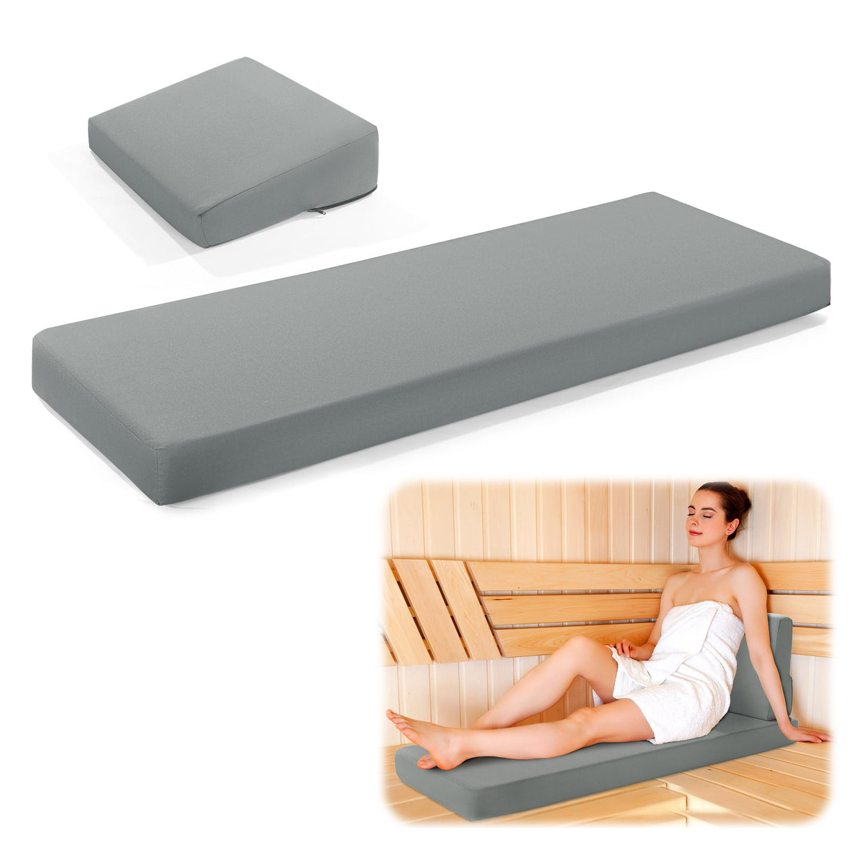 BALAPET foam sauna seat cushion gray, top view highlights wide seating for sauna sessions.