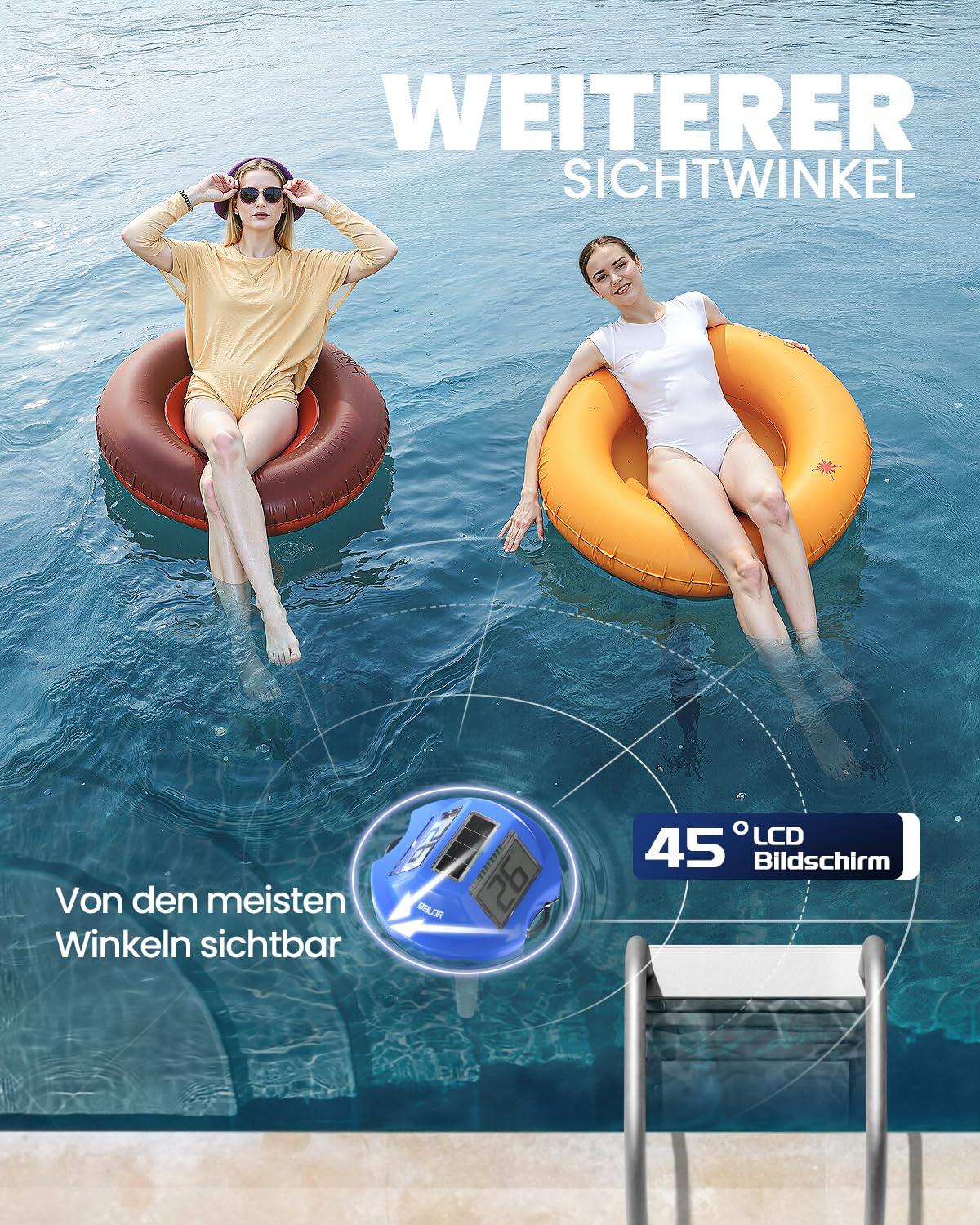 Baldr anti-glare 45-degree view for comfortable poolside readings