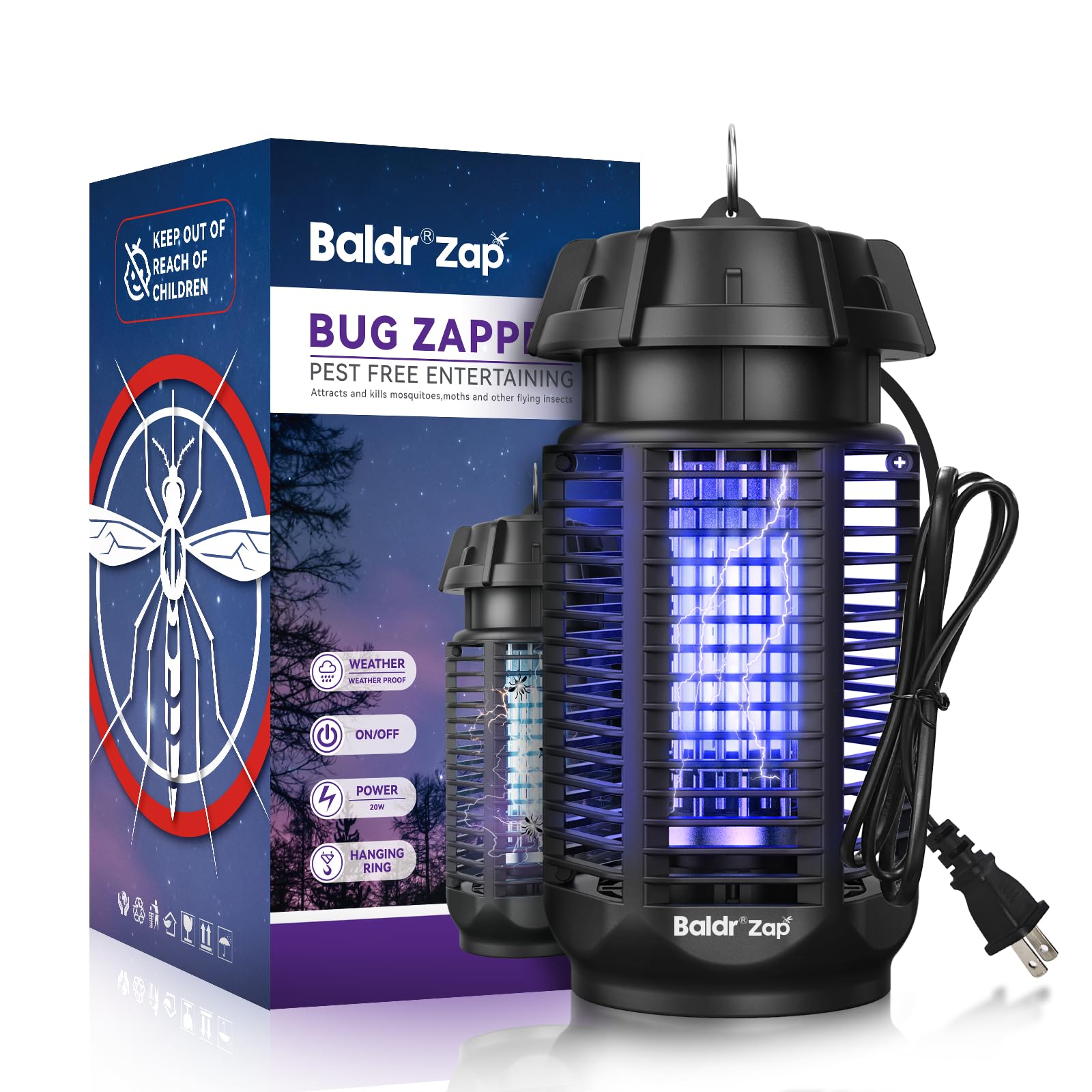 Baldr Bug Zapper patio outdoor light for chemical-free pest control on the deck
