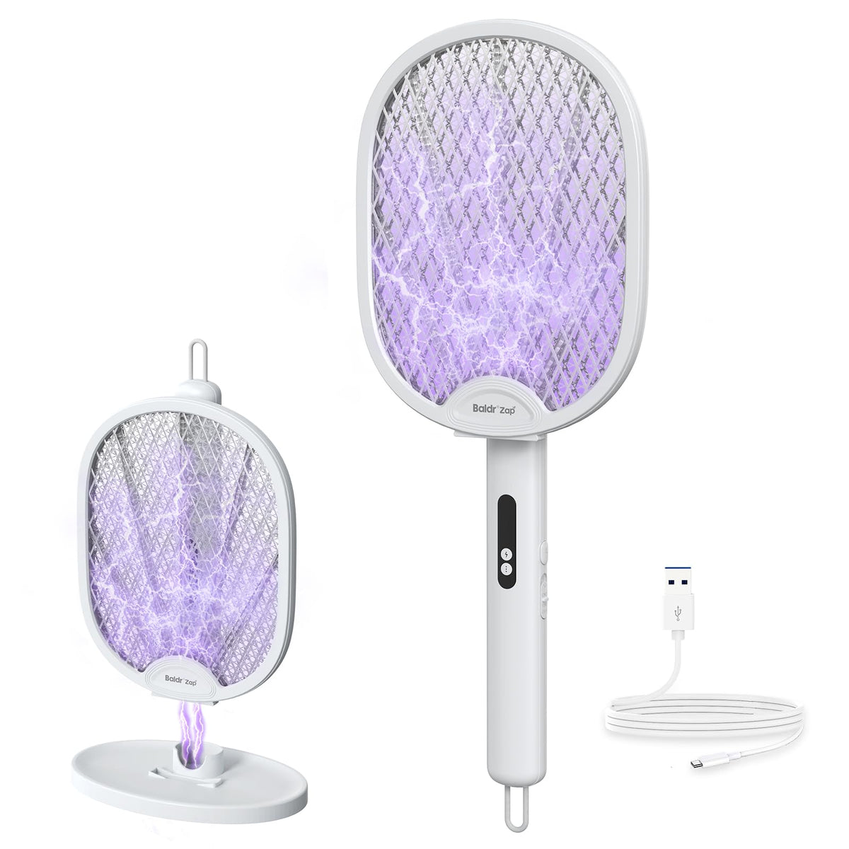 Baldr electric fly swatter racket foldable-2in-1 design for portable pest control.