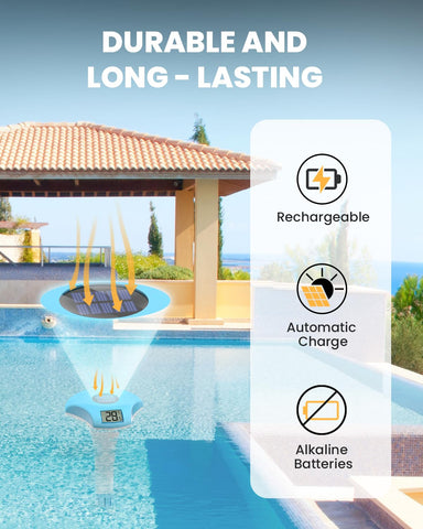 Baldr floating pool thermometer dial readout shows temperature at a glance.