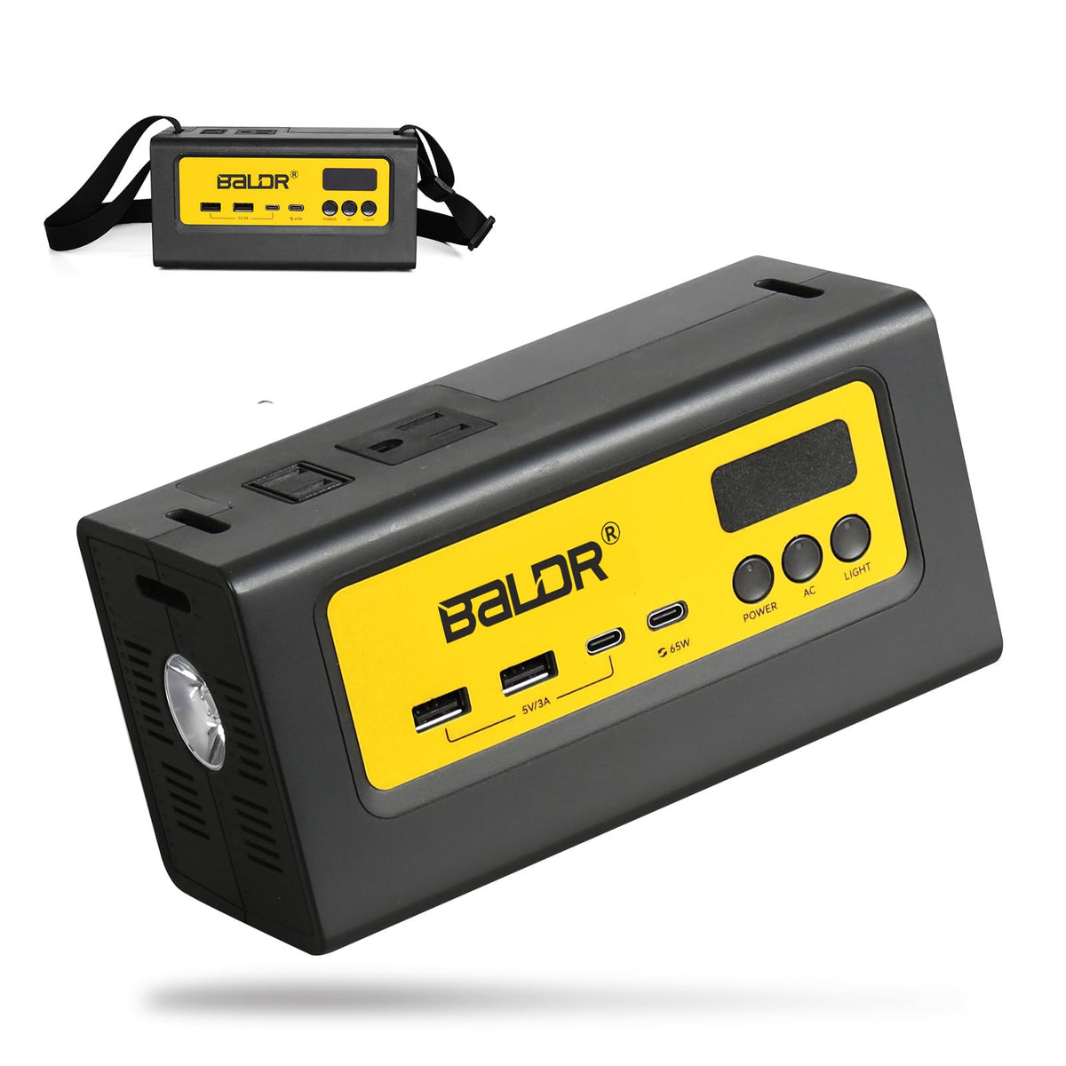 Baldr Portable Power Station powers laptop and phone during a home outage