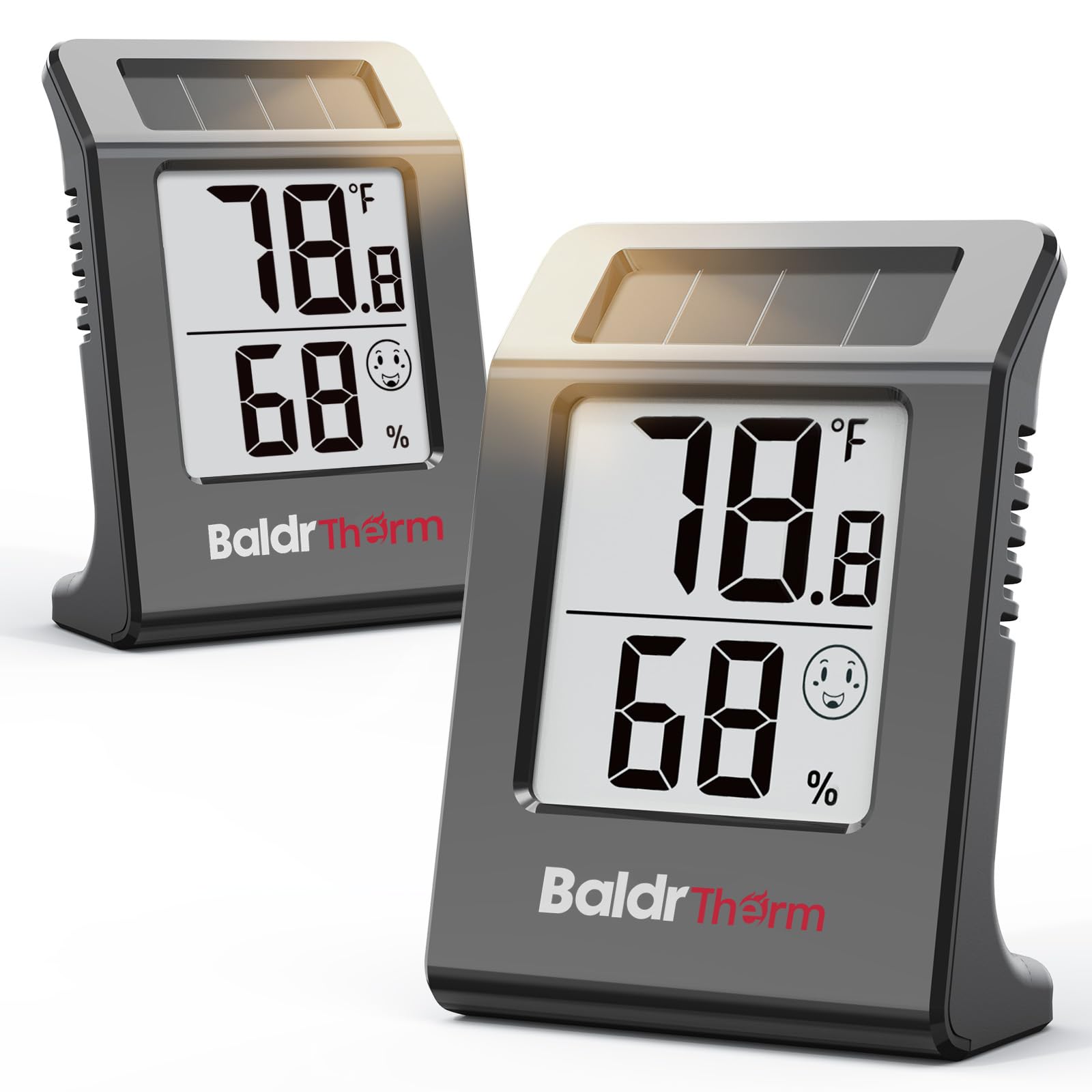 BALDR solar-powered display with battery backup for reliable indoor readings.