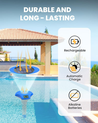 Baldr solar-powered pool thermometer providing maintenance-free readings.