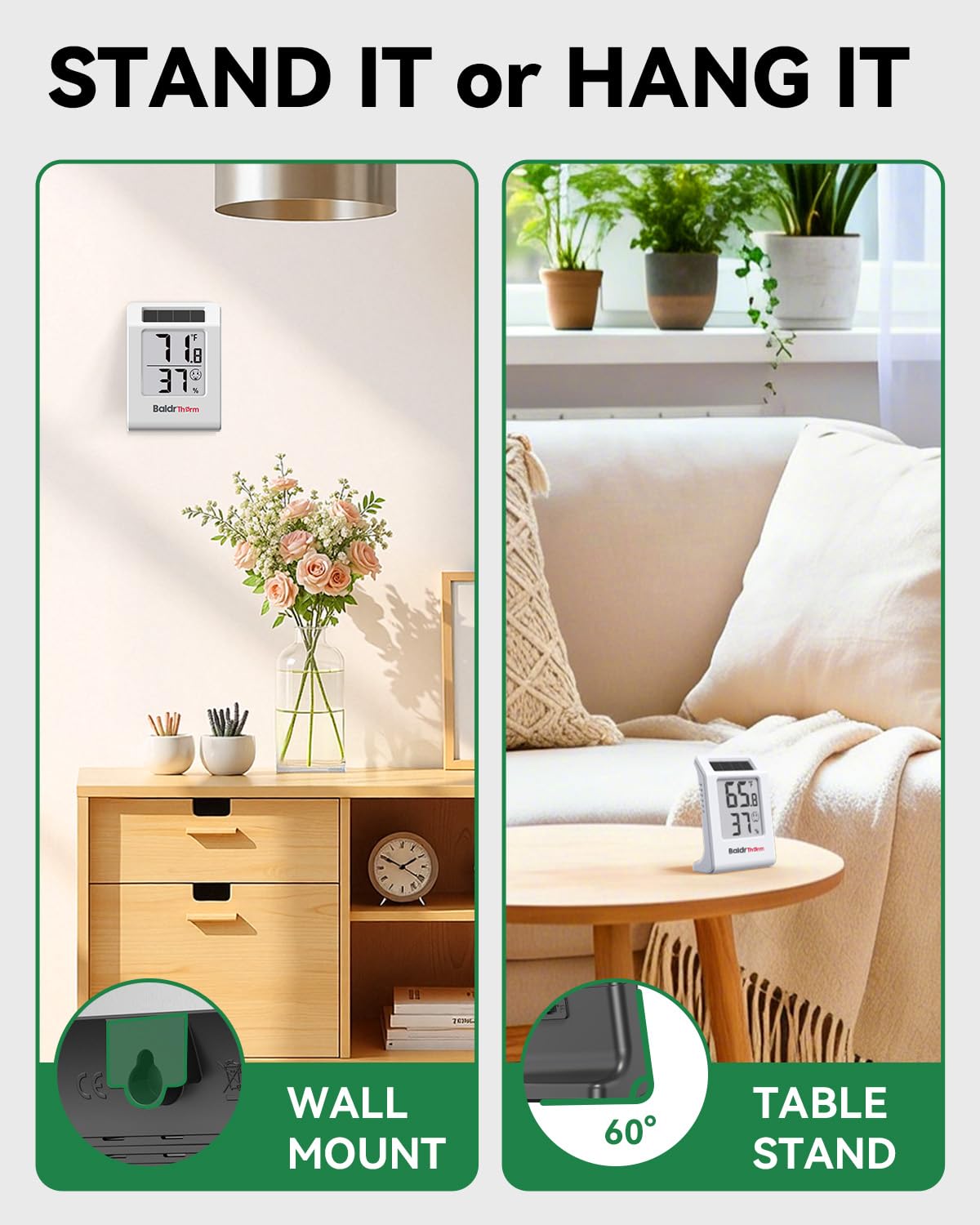 BALDR white minimalist thermometer blends into modern spaces.