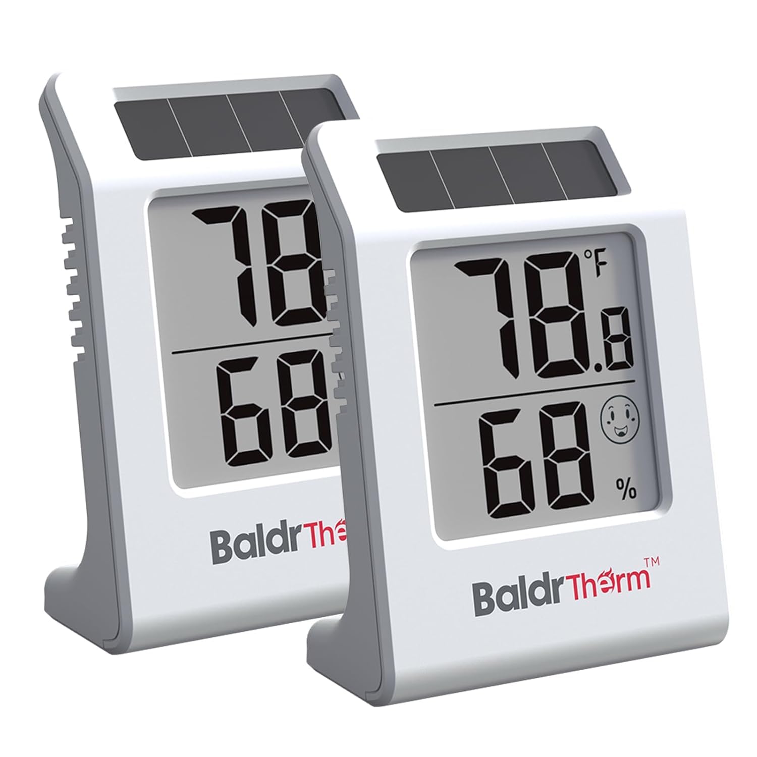 BaldrTherm 2.2-inch display front view showing temperature and humidity clearly