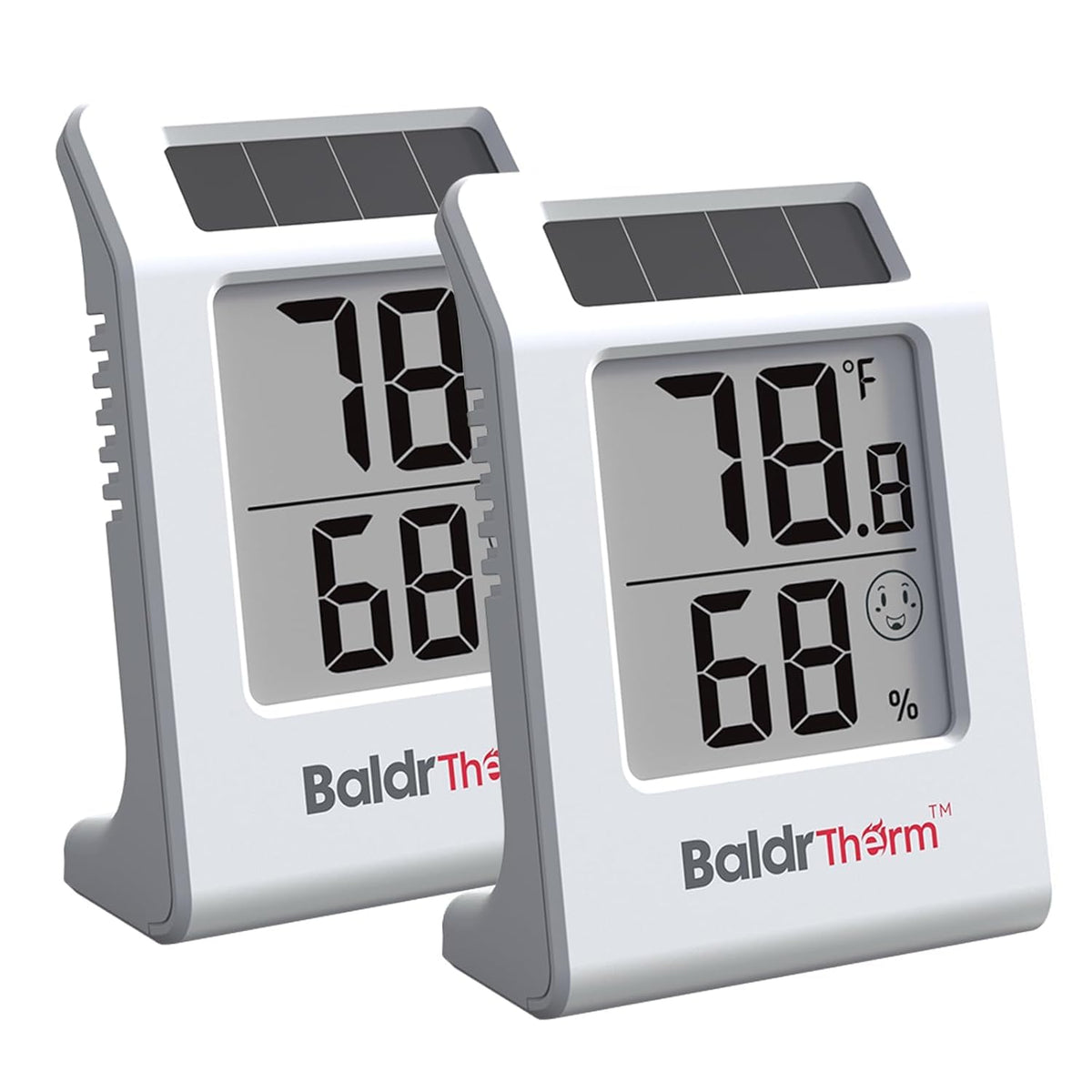 BaldrTherm 2.2-inch display front view showing temperature and humidity clearly