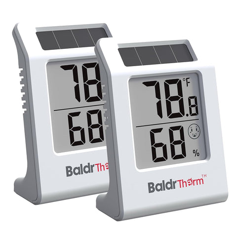 BaldrTherm 2.2-inch display front view showing temperature and humidity clearly