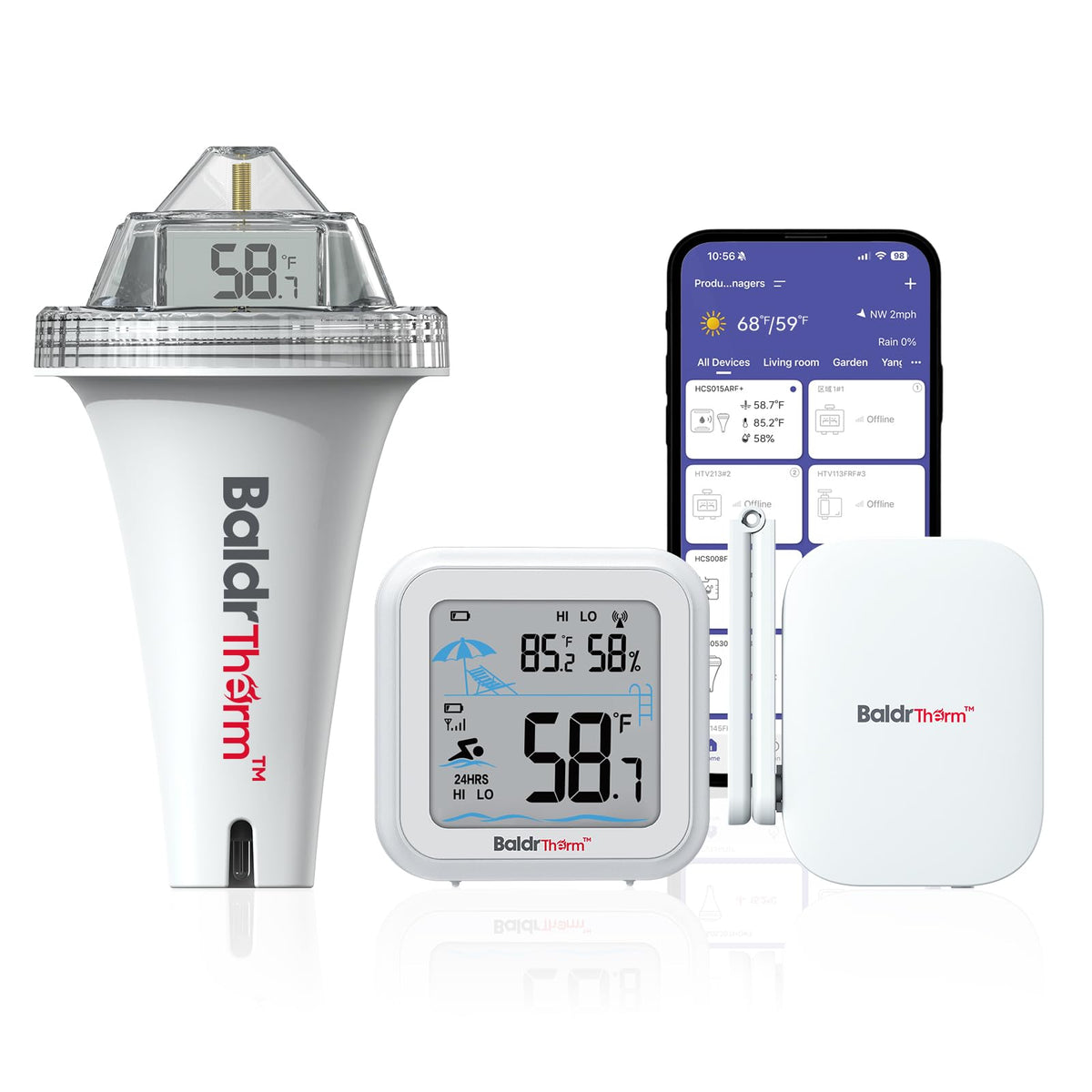 BaldrTherm 360-degree reading for quick pool temperature checks.