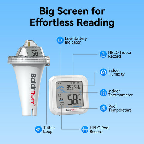 BaldrTherm floating digital thermometer reads clearly.