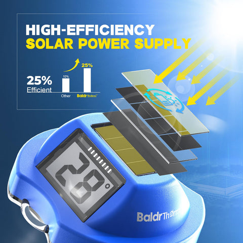 BaldrTherm dual-display thermometer viewed from poolside for easy checks