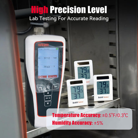 BaldrTherm large LCD screen shows temperature and humidity clearly