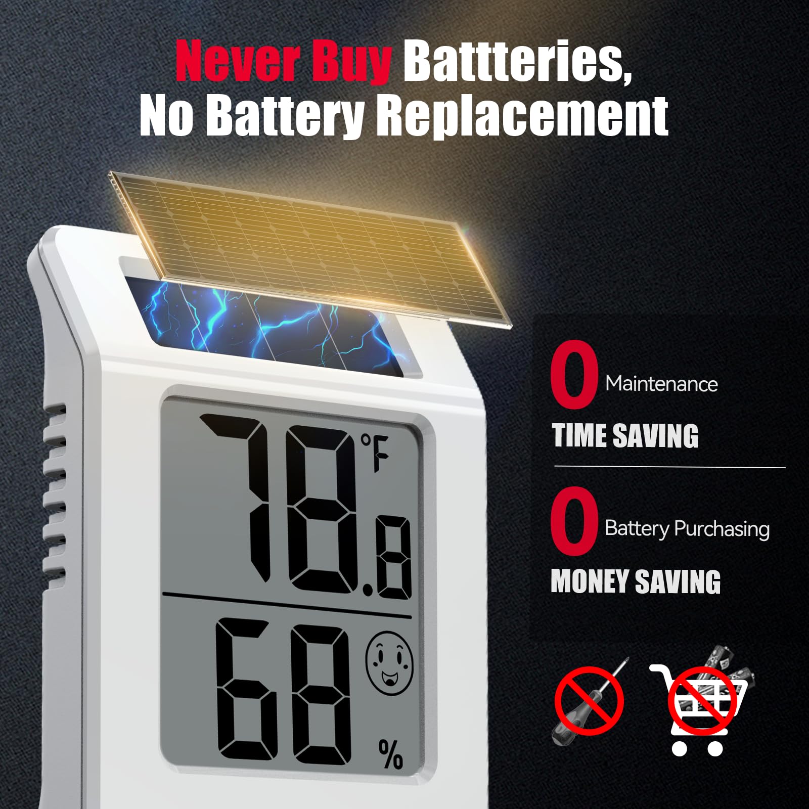 BaldrTherm solar panel powers the device in bright rooms