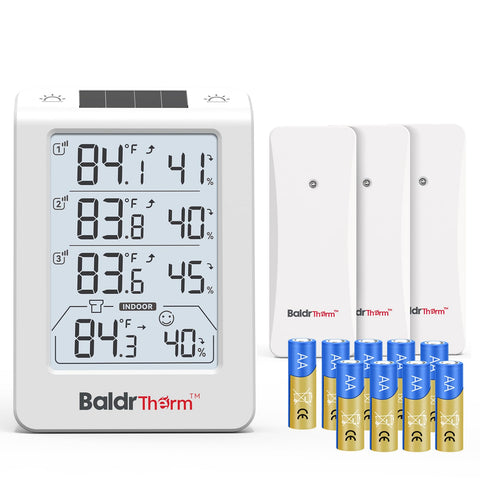 BaldrTherm solar-panel outdoor main unit provides accurate readings for outdoor spaces.