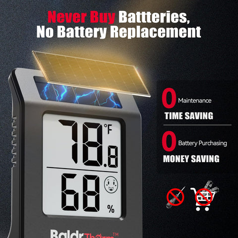 BaldrTherm solar-powered unit energizes in bright spaces, reducing battery worry