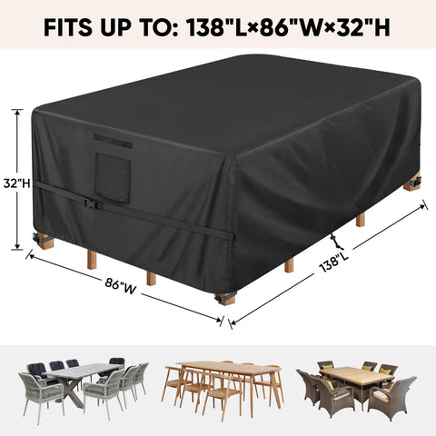 BALEINE outdoor table cover with rectangular fit secures your table in rain.