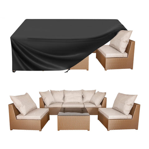 BALEINE patio table cover protects rectangular furniture from rain and sun.