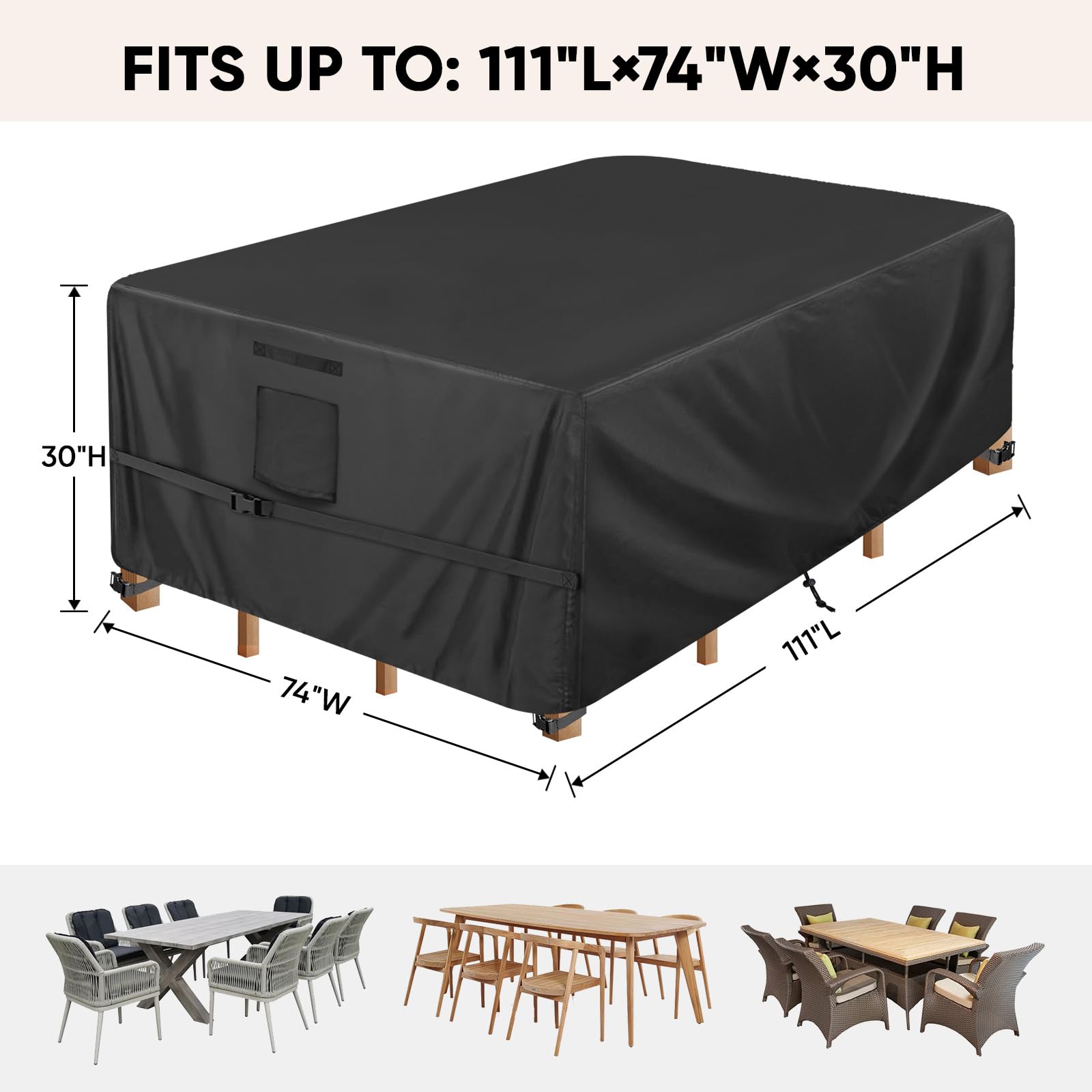 BALEINE table cover for rectangular sets shields outdoor furniture from sun