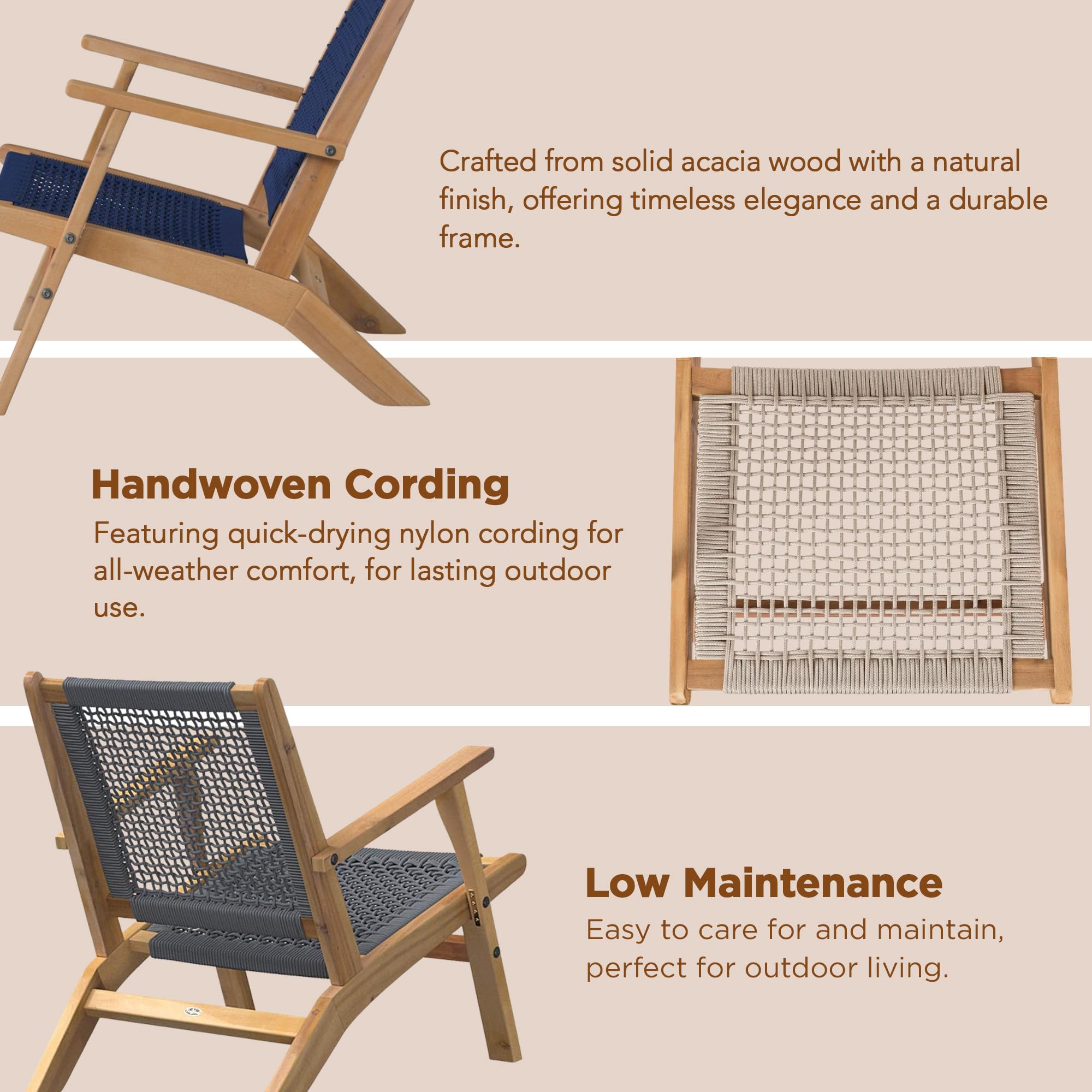 Balkene Home Vega acacia wood frame provides sturdy support for lounging.