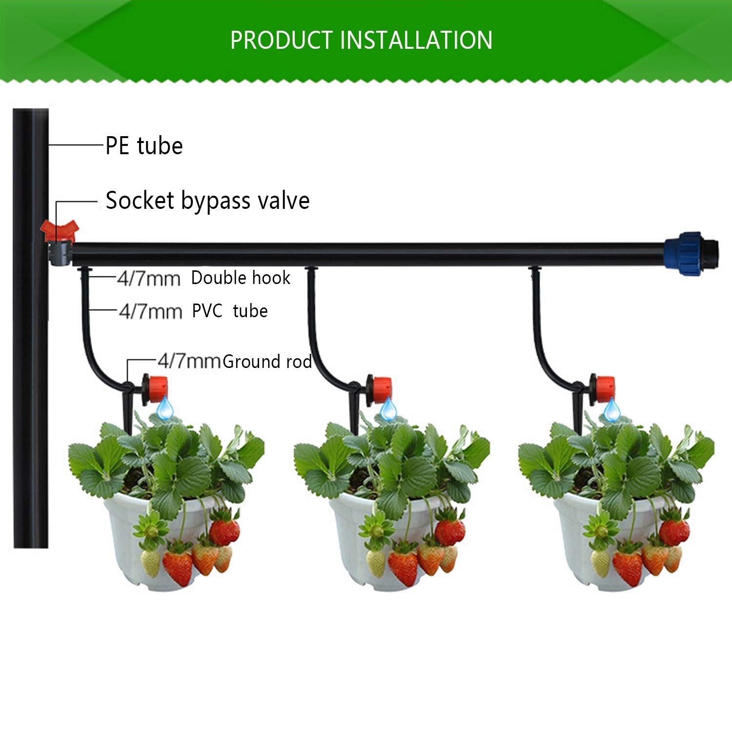 Balter-D irrigation stake installed in soil demonstrates easy ground positioning.