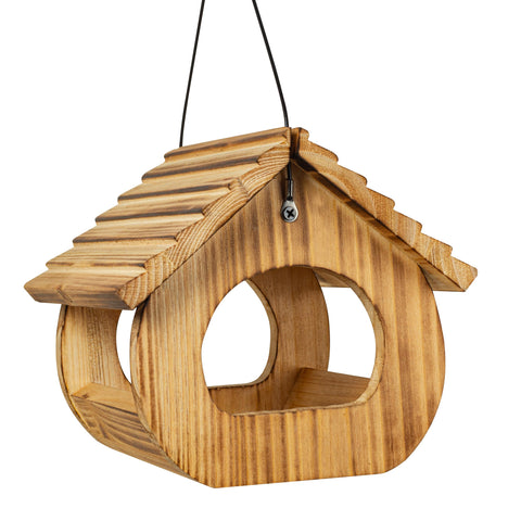 BalterFF wooden design bird feeder for outdoor use keeps seed dry.