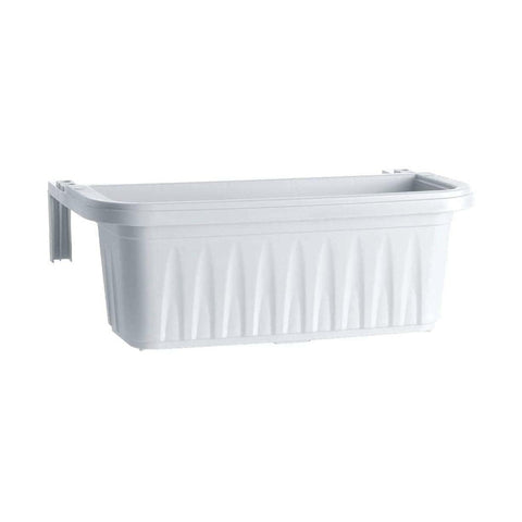 Bama Apollo railing planter in white with a front view, showcasing clean lines and compact design