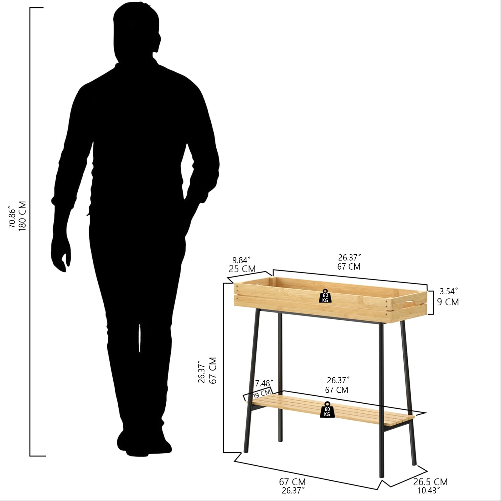 BAMBANG bamboo plant stand bottom shelf provides stable base for medium pots