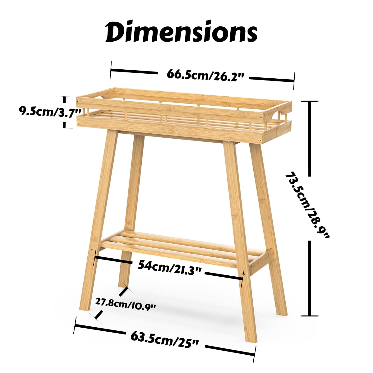 BAMBANG bamboo plant stand lower shelf offers compact storage for small pots.